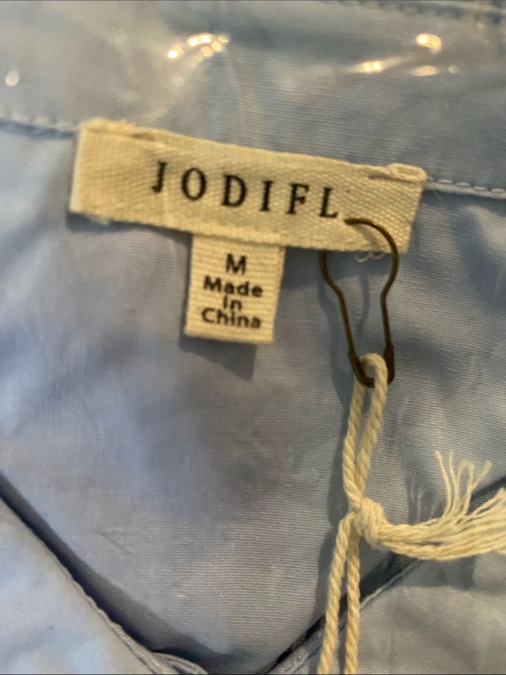 JODIFL Ruffled Peter Pan Collar Full button down! Color:Chambray/ Light Blue - Picture 2 of 10